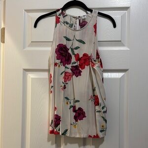 Old Navy White Red Floral Pleated Tank Top